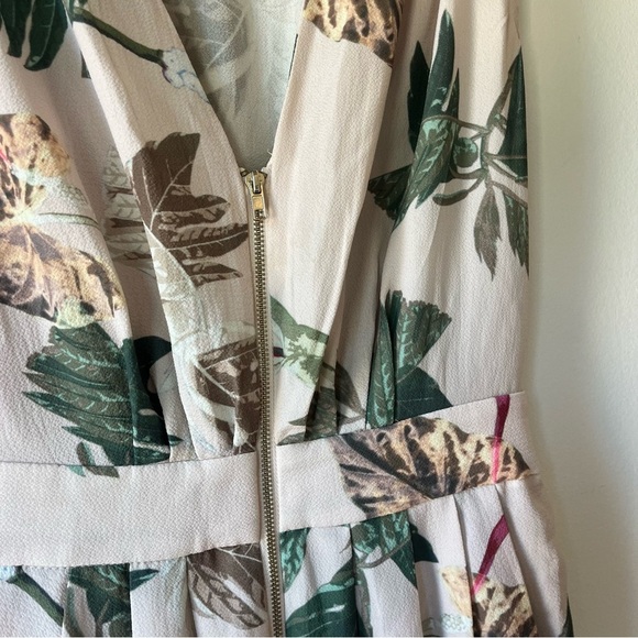 Wildfire Tropical Leaf Print Maxi Dress XS Beige Green Sleeveless Vacation - Picture 3 of 11